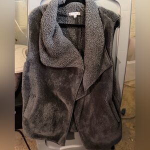 I Love Plush Faux Shearling Vest - Dark Gray